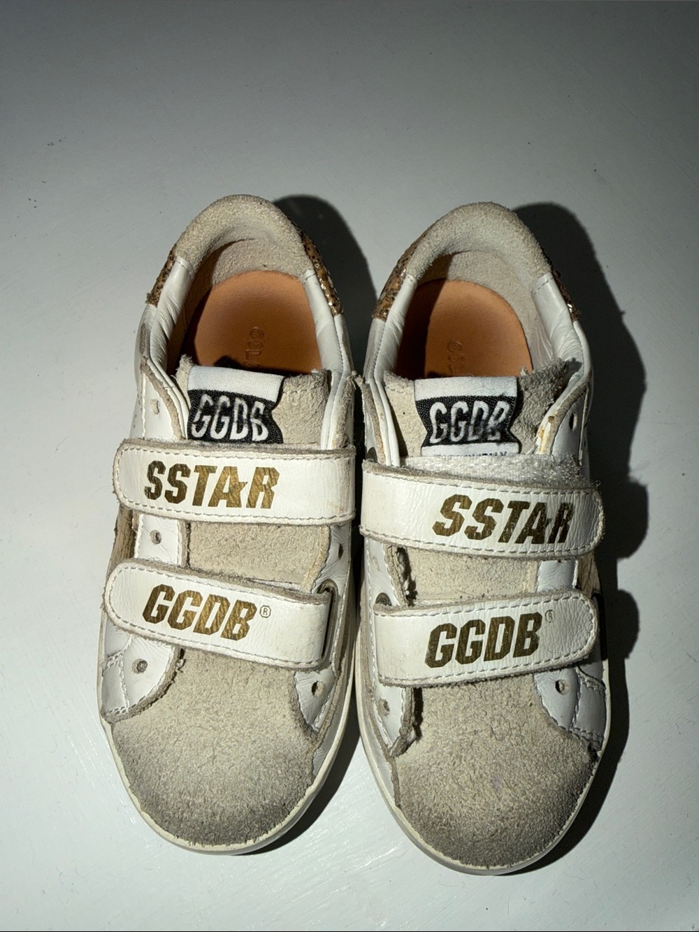 Golden Goose Kids White & Beige SSTAR Velcro Sneakers with Gold Logo